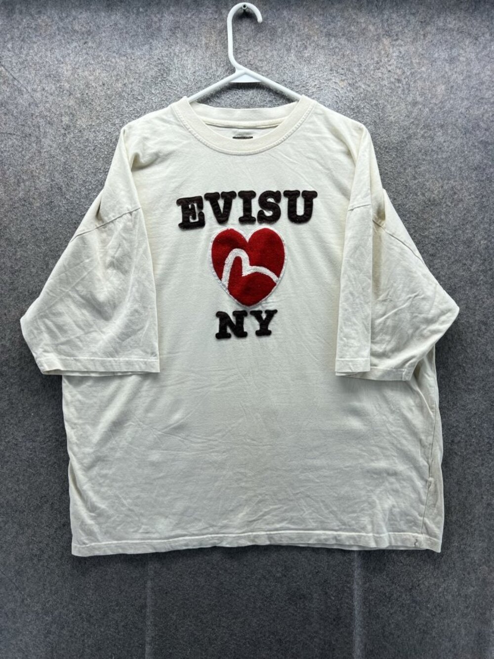 EVISU Shirt Mens 2XL White Heart NY Graphic Tee Short Sleeve Cotton Logo